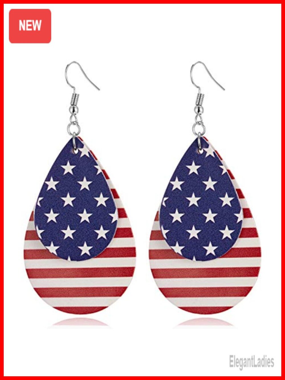Patriotic Faux Leather Teardrop Dangle Earrings Nickel Free 3"